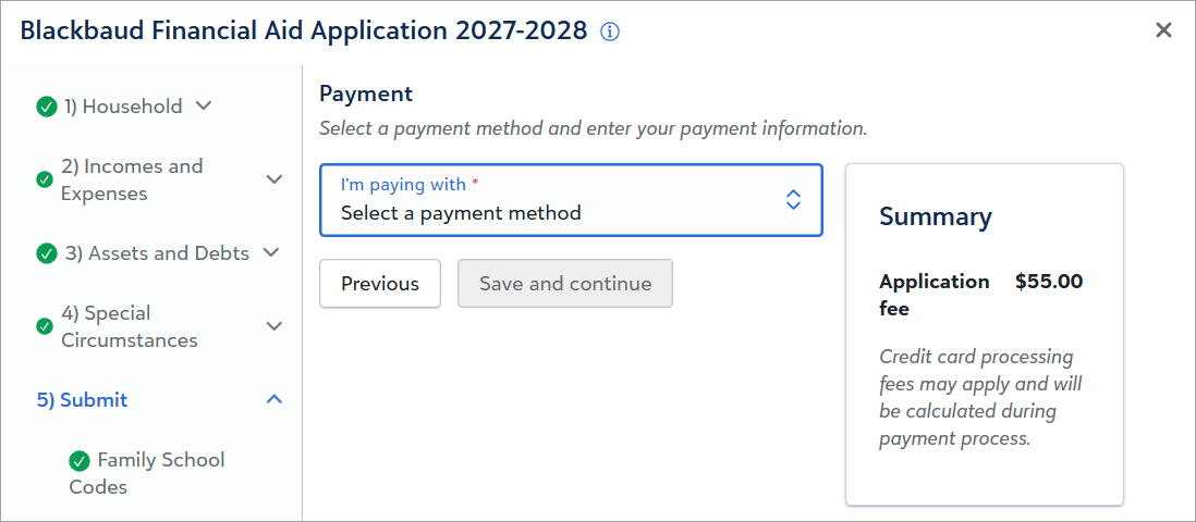 Payment method page.